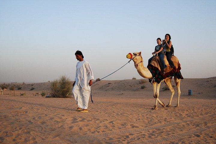 Randonnée à dos de chameau dans le désert des dunes rouges ouvertes