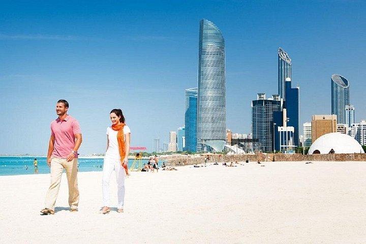 Vente de forfaits 4 en 1 (tour de la ville de Dubai-Safari-Dîner-croisière à Abu Dhabi)