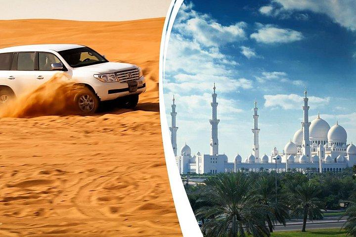 Safari dans le désert de Dubaï avec dîner barbecue et visite de la ville d'Abu Dhabi (visite de 2 jours)