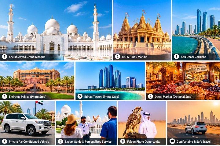 Depuis Dubaï : Tour privé d'Abu Dhabi, Grande Mosquée et Mandir BAPS